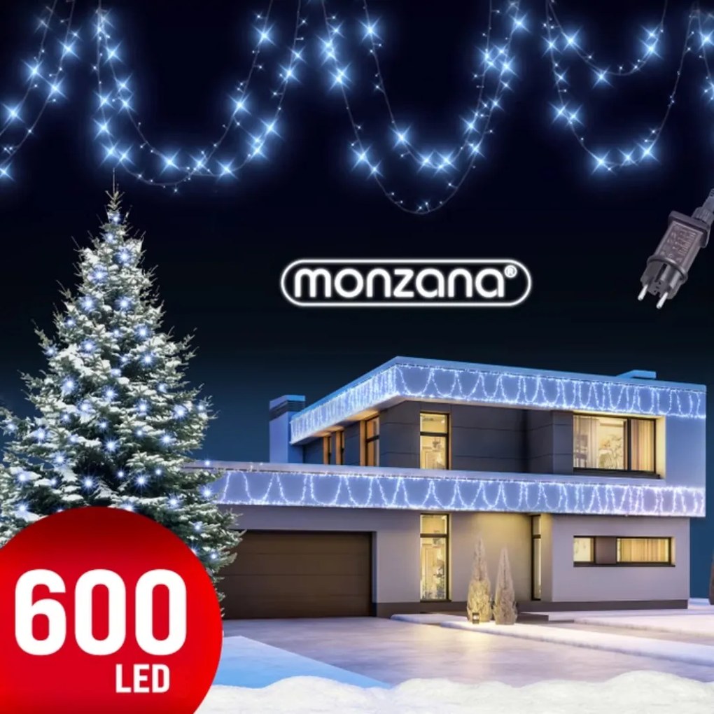 Vianočná svetelná reťaz SIMPLE, 60m, studená biela Monzana