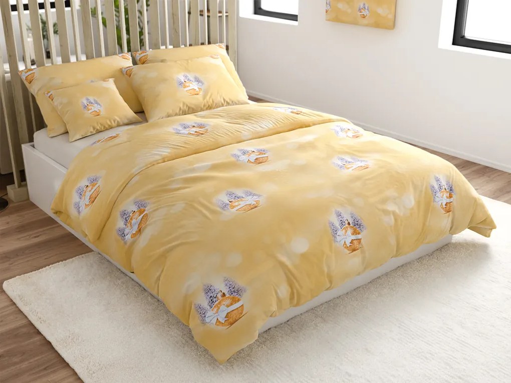 Obliečky z mikrovlákna STROMČEKY A OZDOBA žlté Rozmer obliečky: 2 ks 70 x 90 cm | 200 x 220 cm