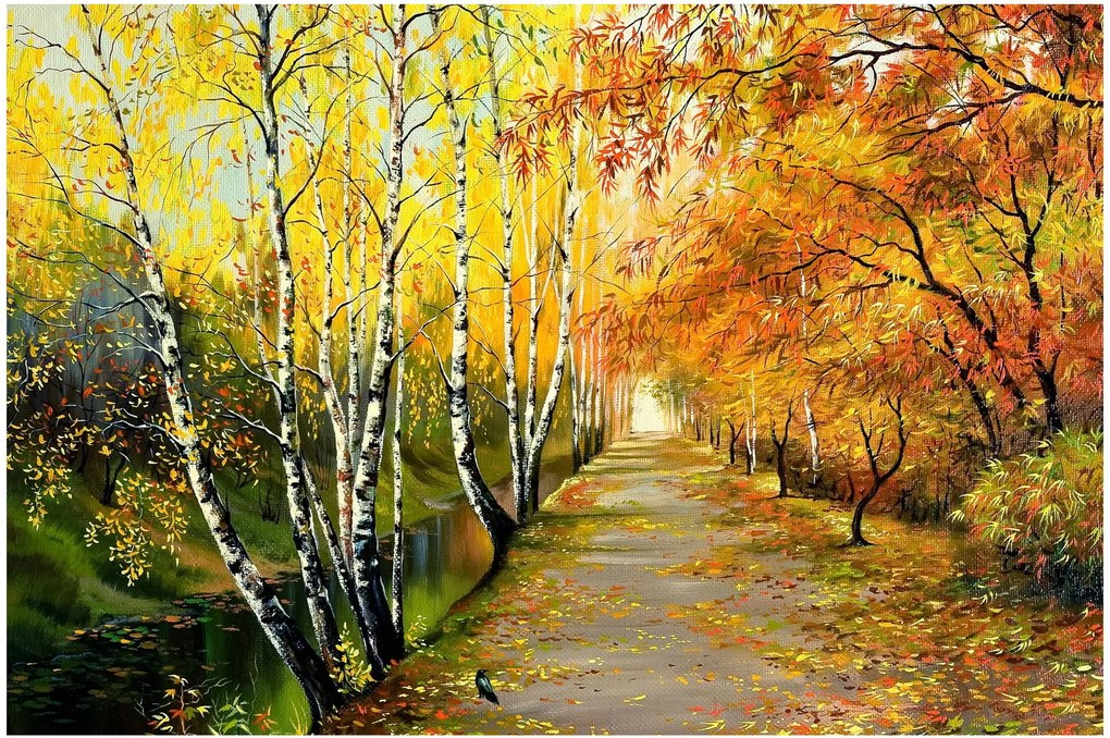 Obraz - Romantická alej pozdĺž vody, olejomaľba (90x60 cm)