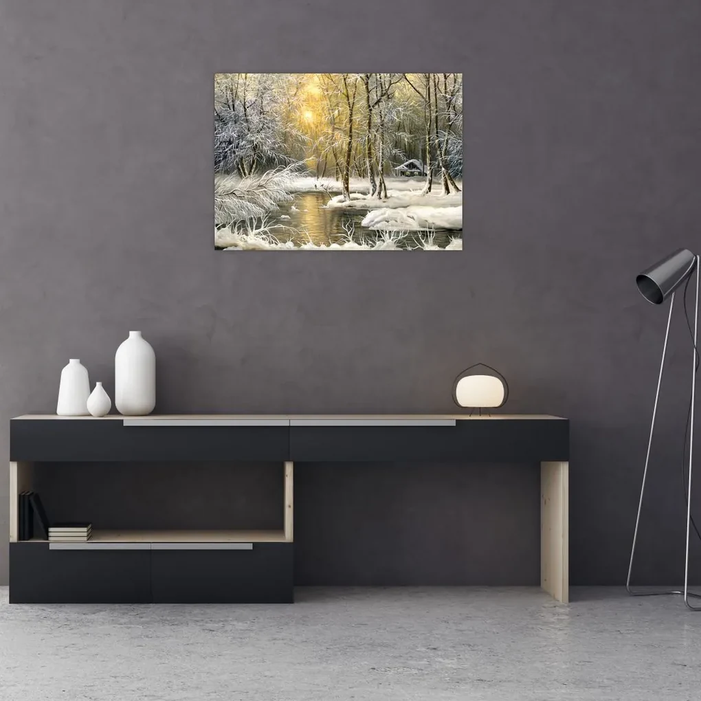 Obraz - Chalúpka v lese, olejomaľba (70x50 cm)