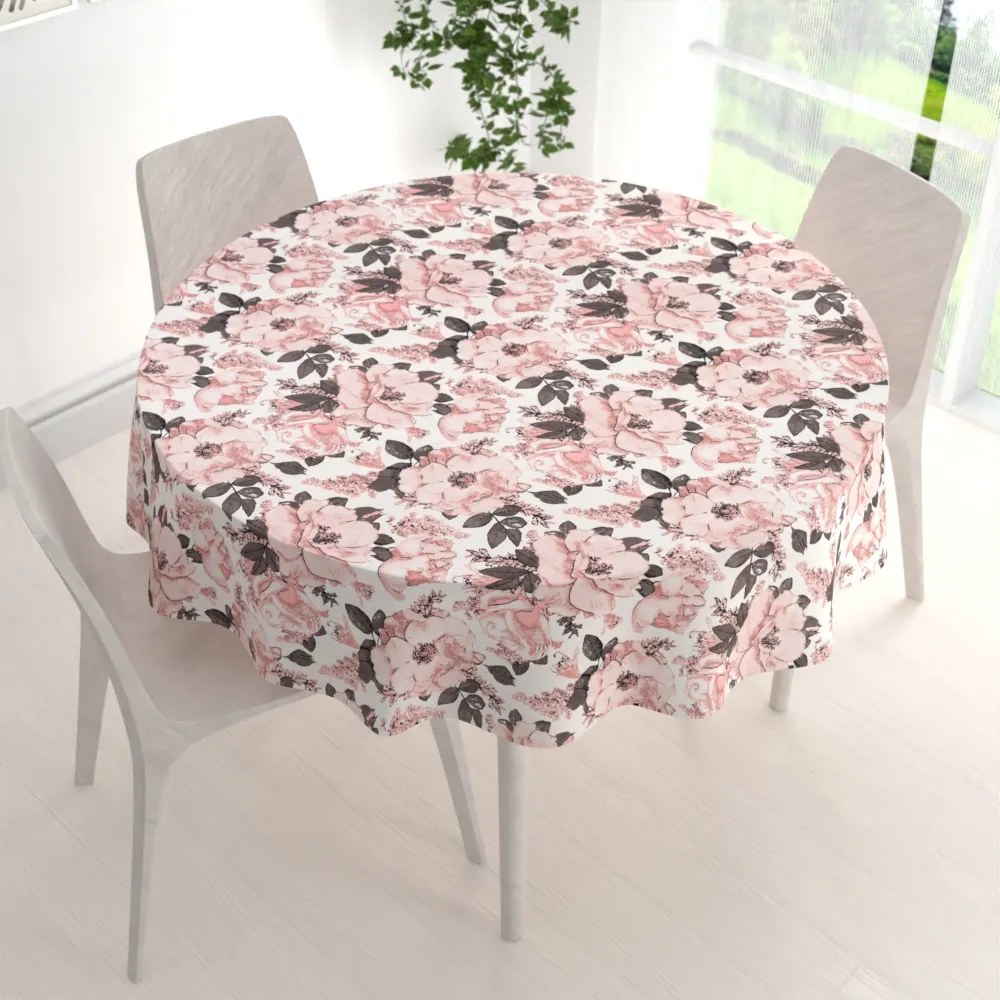 Biante Bavlnený okrúhly obrus Sandra SA-549 Ružové ruže a puky na bielom Ø 80 cm
