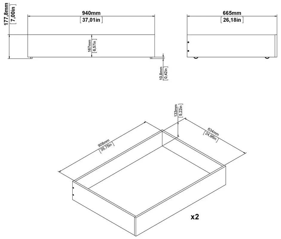 Čierne zásuvky pod posteľ v súprave 2 ks 90x190/140x190 cm Naia – Tvilum