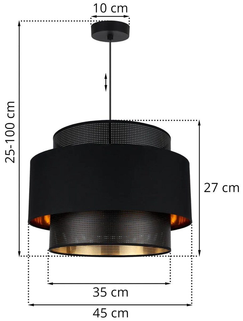 Závesné svietidlo Asti, 1x PVC/čierne textilné tienidlo, (fi 45cm), g/c
