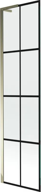 Mexen Next L, 1-krídlová vaňová zástena 50 x 150 cm, 6mm číre sklo-čierny vzor, zlatý lesklý profil, 895-050-000-03-77-50