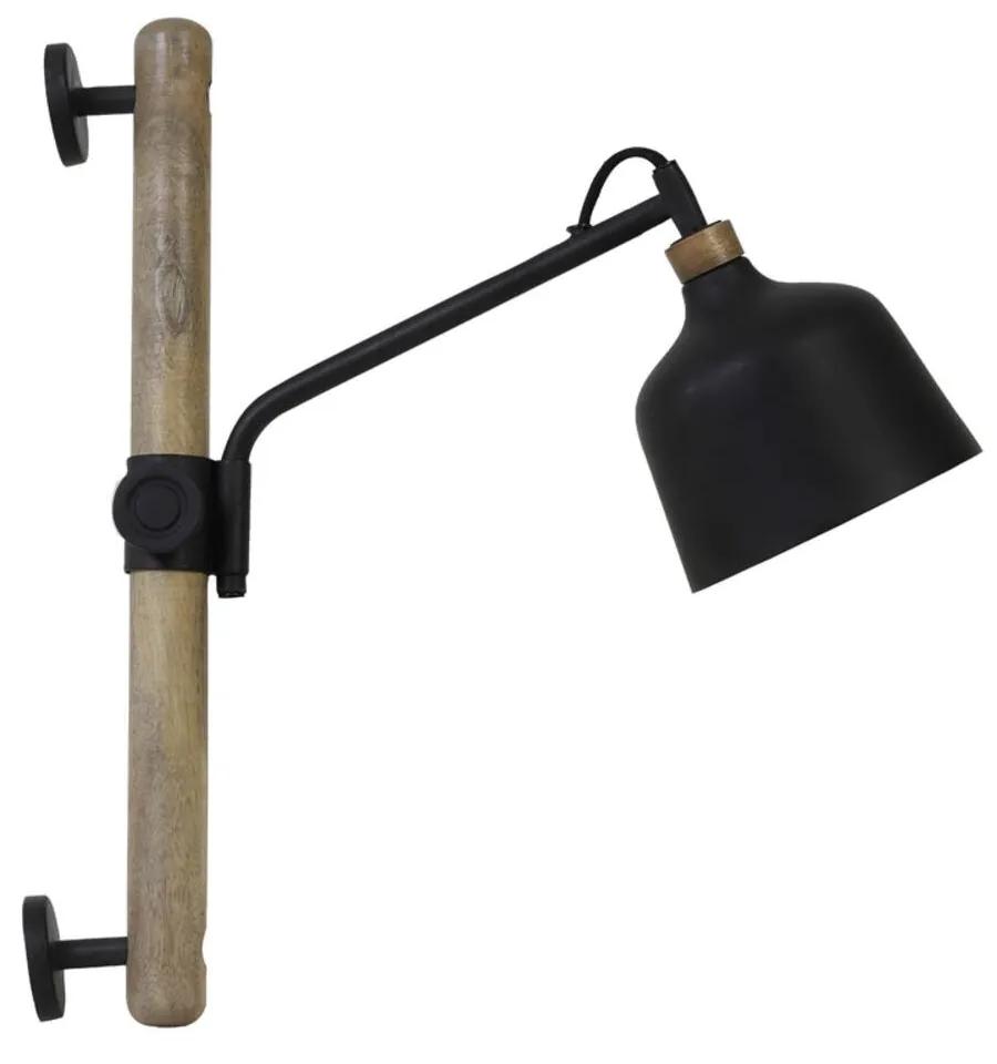Čierna kovová nástenná lampa s drevom Banu M - 40*14*44 cm
