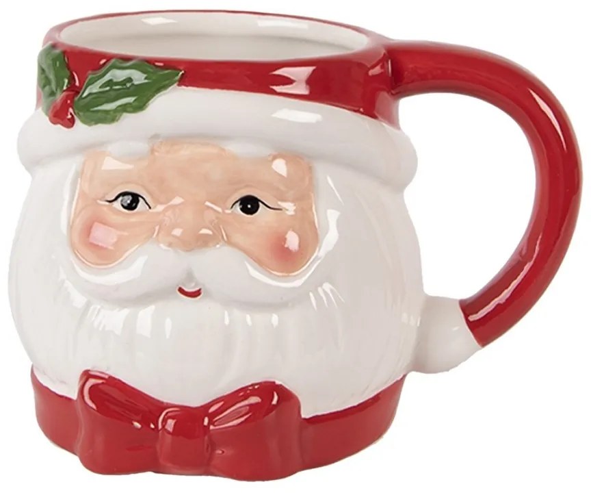 Bielo-červený keramický hrnček Santa Claus - 13*10*9 cm / 300 ml