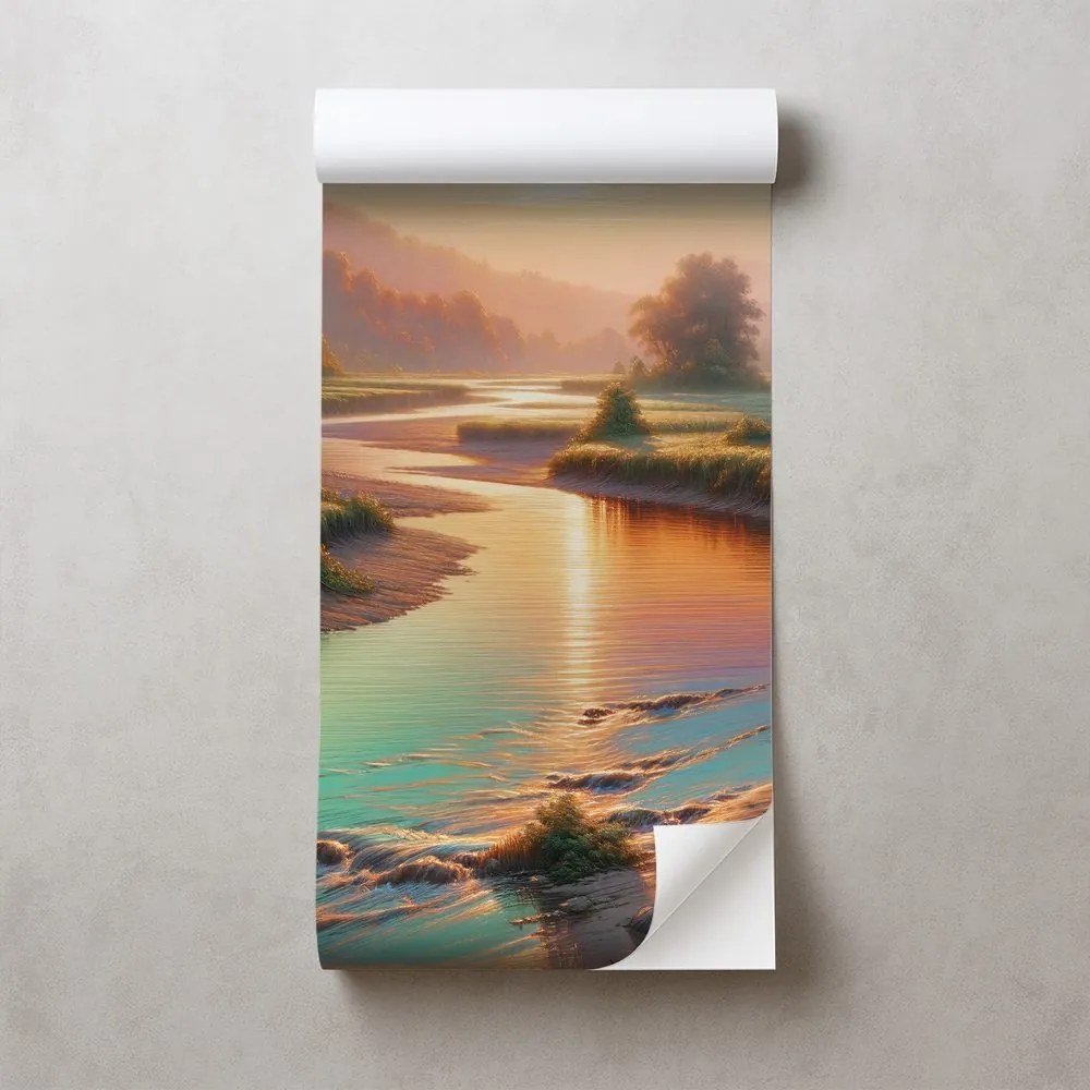 Samolepiaca tapeta západ slnka nad pokojnou riekou