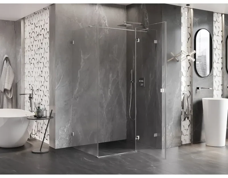 Mexen Lunar T, sklopný sprchový kút pravý 135 x 110 cm, 8mm číre sklo, chrómový profil, 834T-135-110-01-00-P