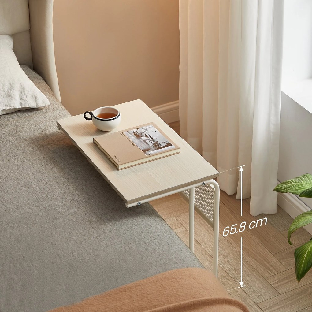 Príručný stolík v tvare C s kolieskami, béžová farba