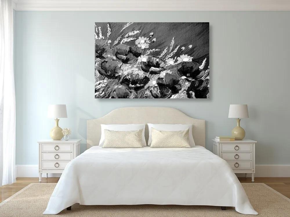 Obraz maľované poľné maky v čiernobielom prevedení - 60x40