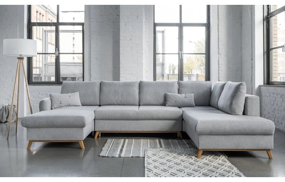 Svetlosivá rozkladacia pohovka do "U" Miuform Scandic Lagom, pravý roh