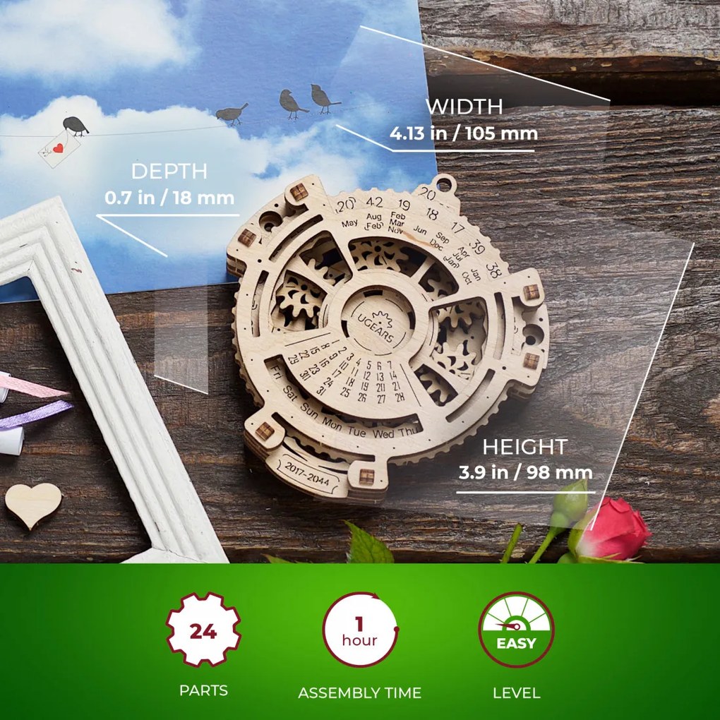 Ugears 3D mechanické puzzle Kalendár 32 ks