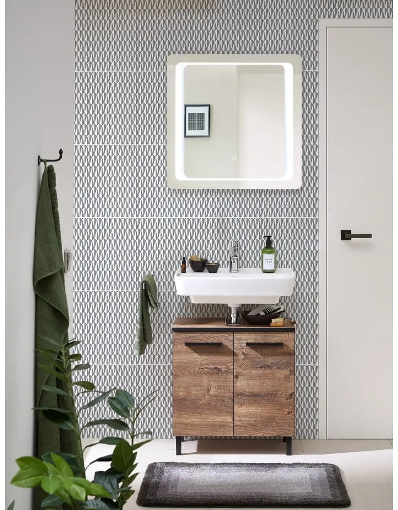 Hnedá skrinka pod umývadlo v dekore duba 60x53 cm Set 374 - Pelipal