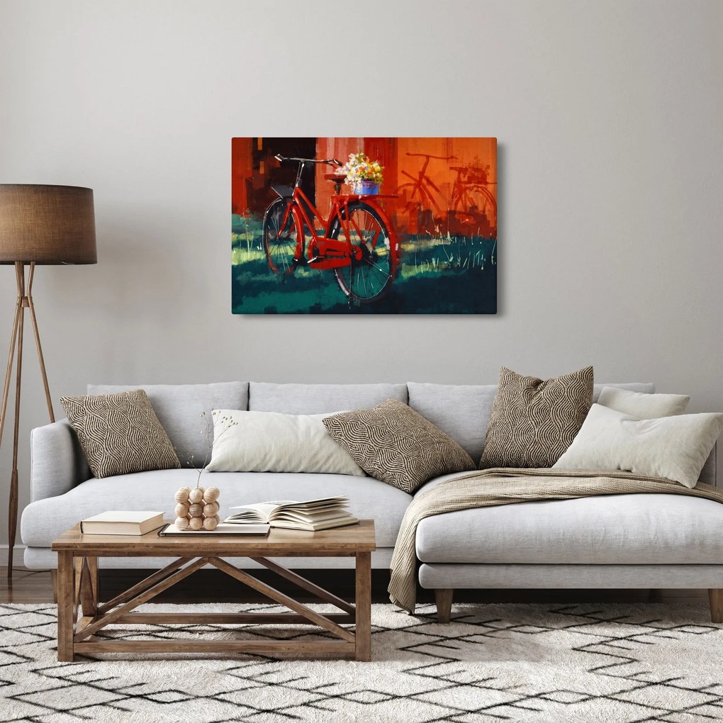 Obraz červeného kolesa, akrylová maľba (90x60 cm)