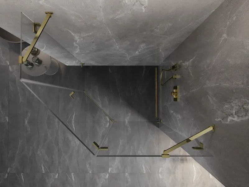 Mexen Lunar, výklopný päťuholníkový sprchový kút pravý 100 x 90 cm, 8mm číre sklo, zlatý profil, 831-100P-090L-50-00-P