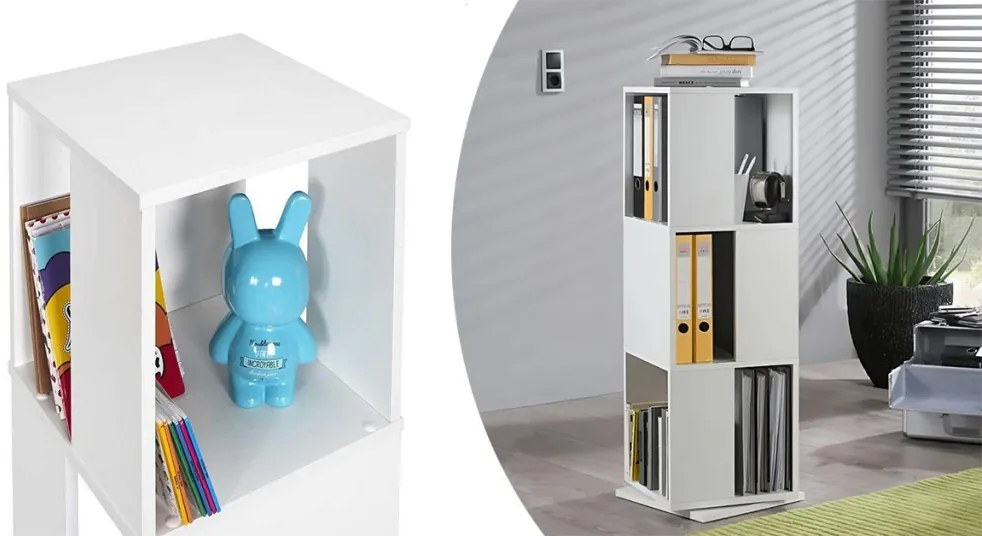 Otočná knižnica, 34x34x108 cm, biela