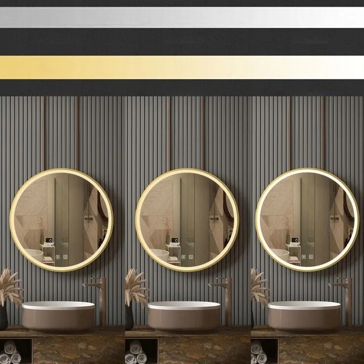 Rea Rea, LED okrúhle zrkadlo v zlatom ráme 70cm, zlatá matná, HOM-02502