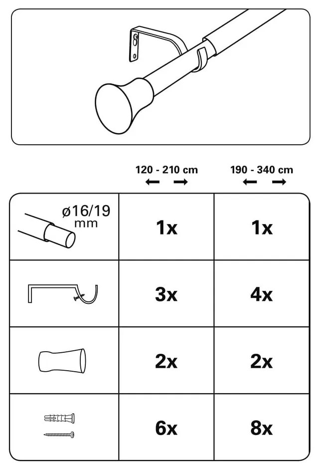 Kovová roztiahnuteľná garniža 120 - 210 cm Konus - Gardinia