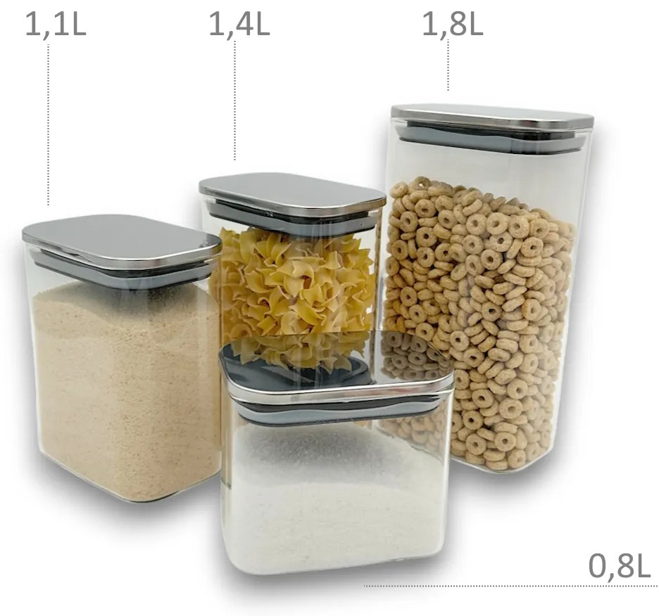 Arte Regal Sklenená obdĺžniková dóza s nerezovým vekom, 1,1l NEREZ VIVO