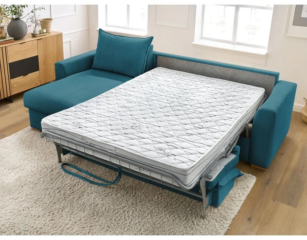 Modrá menčestrová rozkladacia rohová pohovka (variabilná) Augustin – Bobochic Paris