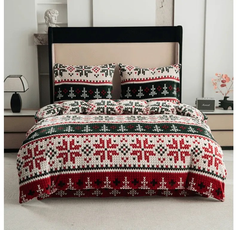 Sada mikroplyšových obliečok FROSTED CHRISTMAS farebné + obliečka mikroplyš SOFT 90x200 cm biele, jednolôžko