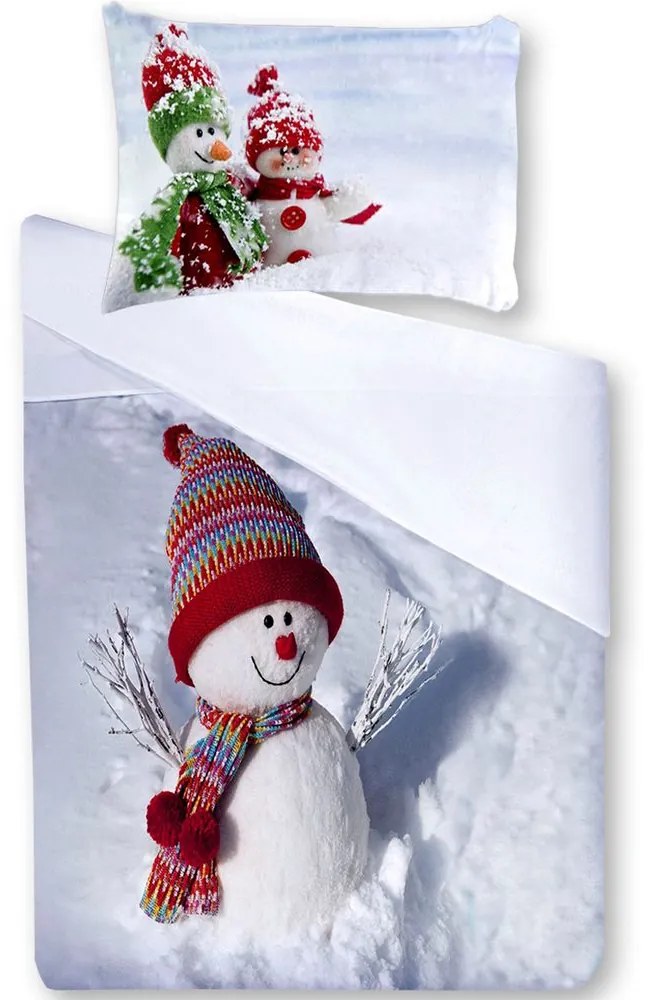Gipetex Natural Dream 3D talianská obliečka 100% bavlna Pupazo di Neve - Snehuliak - 140x200 / 70x90 cm
