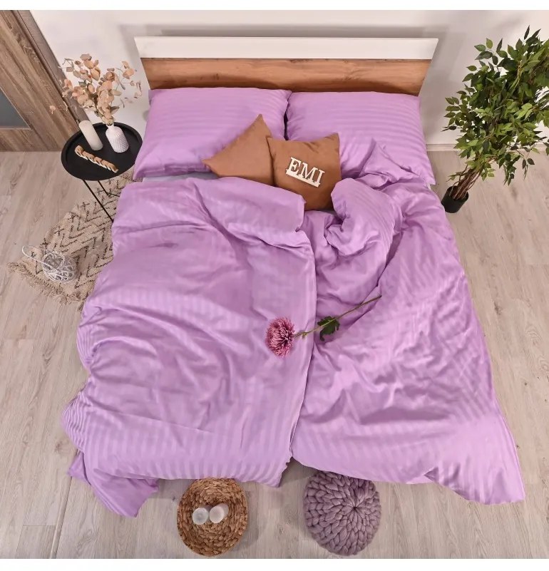 Obliečky damaškové fialové EMI, Predĺžený set jednolôžko obsahuje 1x 140x220 + 1x 70x90