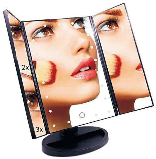 Bezdoteku Trípanelové kozmetické make-up zrkadlo s led osvetlením čierné zväčšovacie