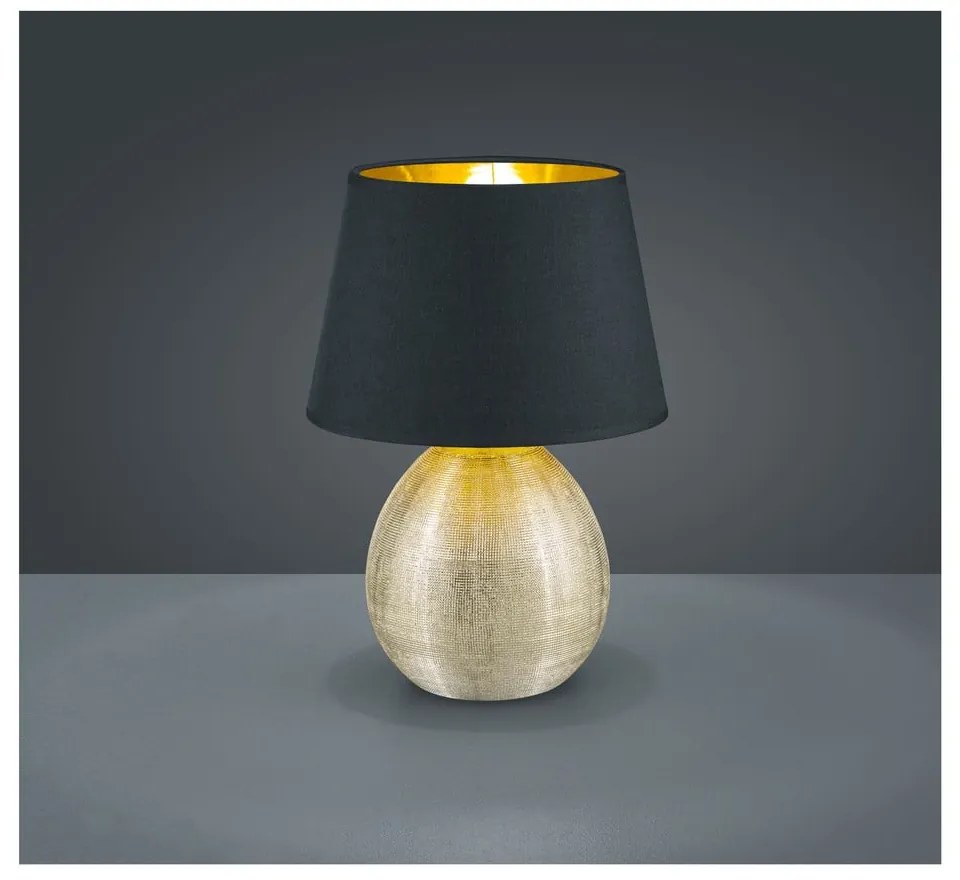Čierna stolová lampa z keramiky a tkaniny Reality Luxor, výška 35 cm