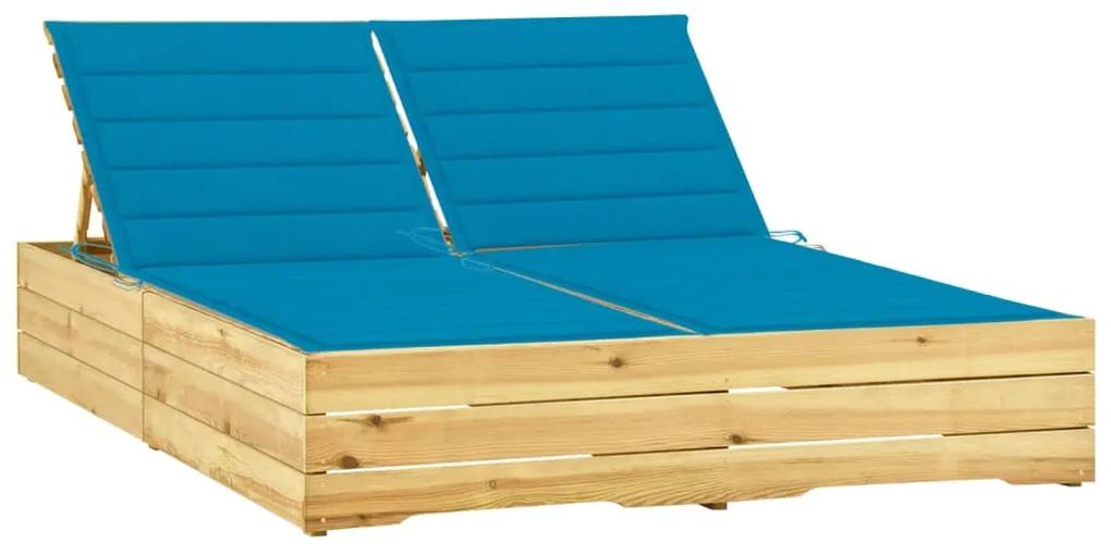 Dvojité ležadlo a modré podložky impregnované borovicové drevo