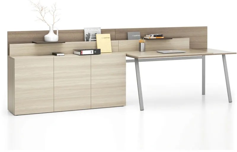 Kancelárska prístavná skrinka k stolu LAYERS, dlhá, dub prírodný / dub morený