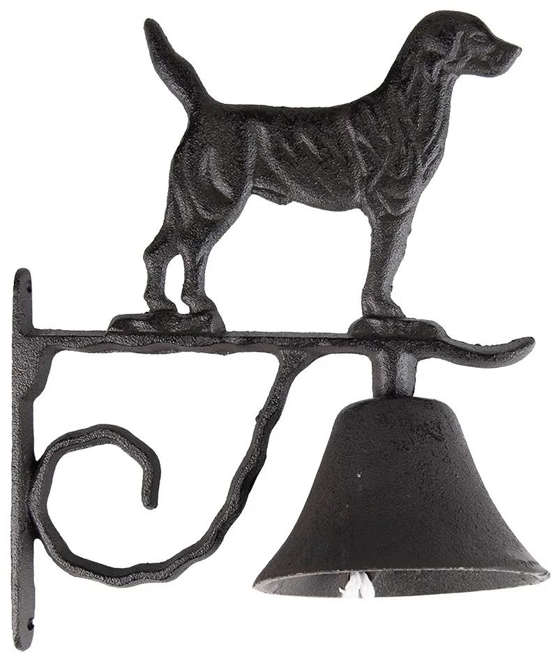 Čierno-hnedý liatinový zvonček so psom - 11*21*27 cm