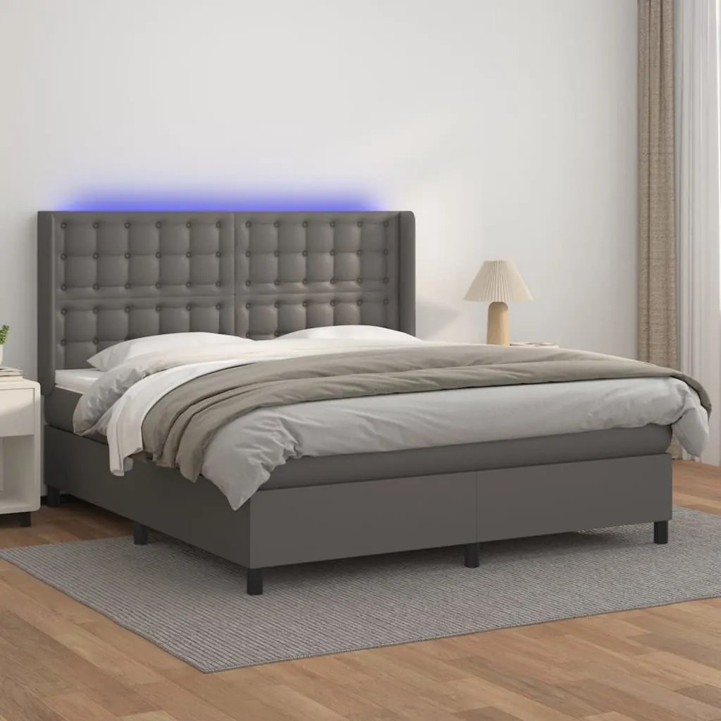 Boxspring posteľ s matracom a LED sivá 180x200 cm umelá koža 3139401
