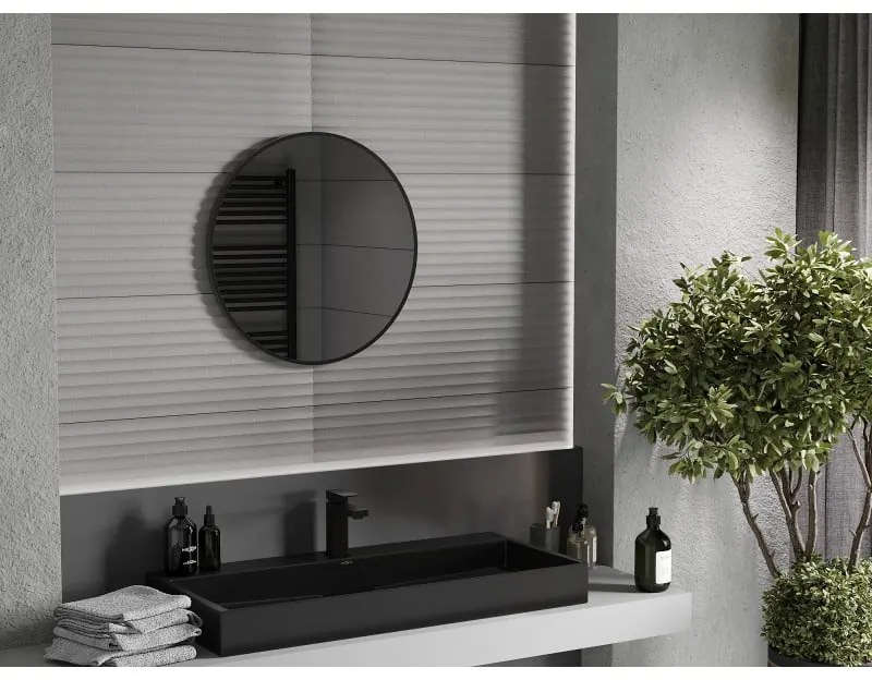 Mexen Loft, okrúhle kúpeľňové zrkadlo 65 cm, farba rámu čierna matná, 9850-065-065-000-70