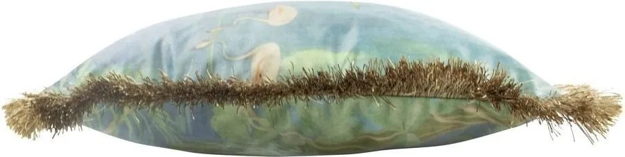 Zamatový vankúš bielej volavky so zlatými strapcami Frill - 45 * 45 * 10cm