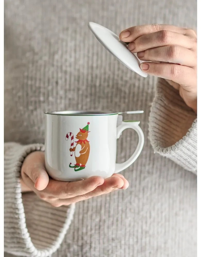 Krémový hrnček s vianočným motívom so sitkom z kameniny 300 ml Valentin – Bloomingville