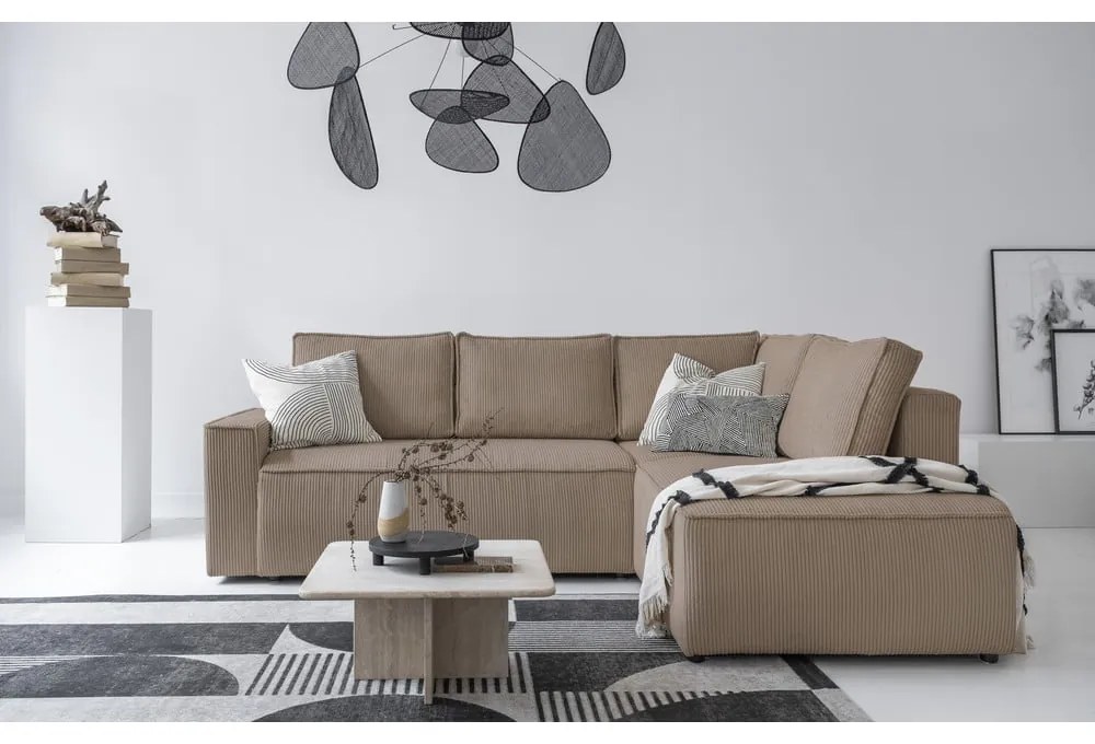 Béžová menčestrová rozkladacia rohová pohovka (pravý roh) Brave Dave – Miuform