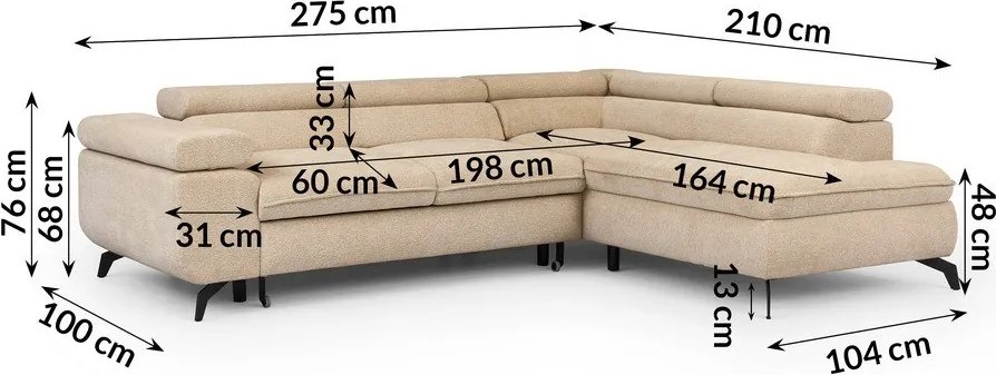 Béžová ženilková rohová pohovka (pravý roh/do L) Marbeya – Ropez