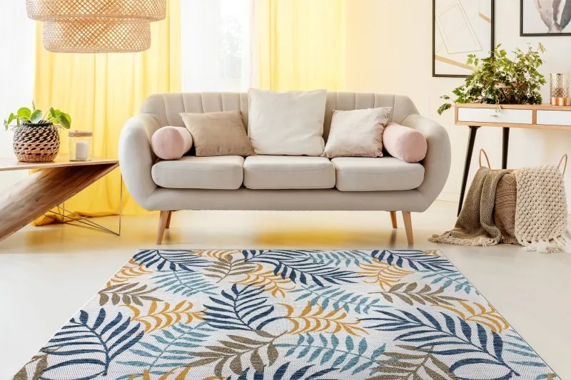 Dywany Łuszczów Kusový koberec Cooper Sisal Leaves 22251 ecru/navy - 140x190 cm