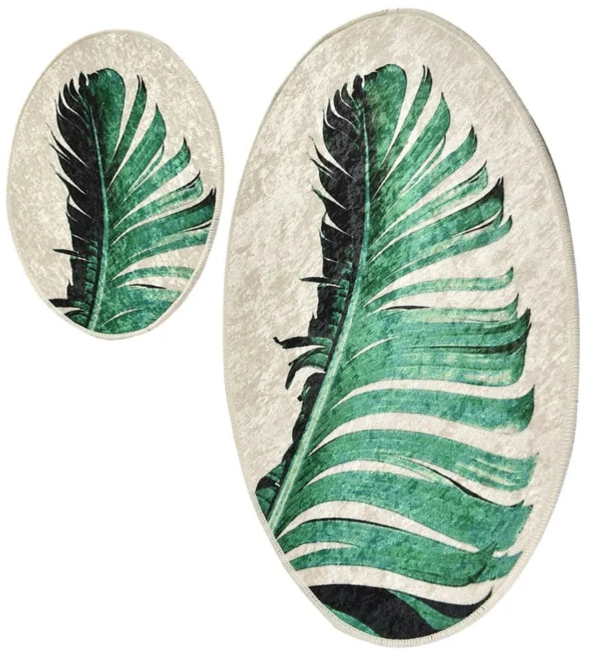 Zeleno-béžové kúpeľňové predložky v súprave 2 ks 60x100 cm Floret – Foutastic