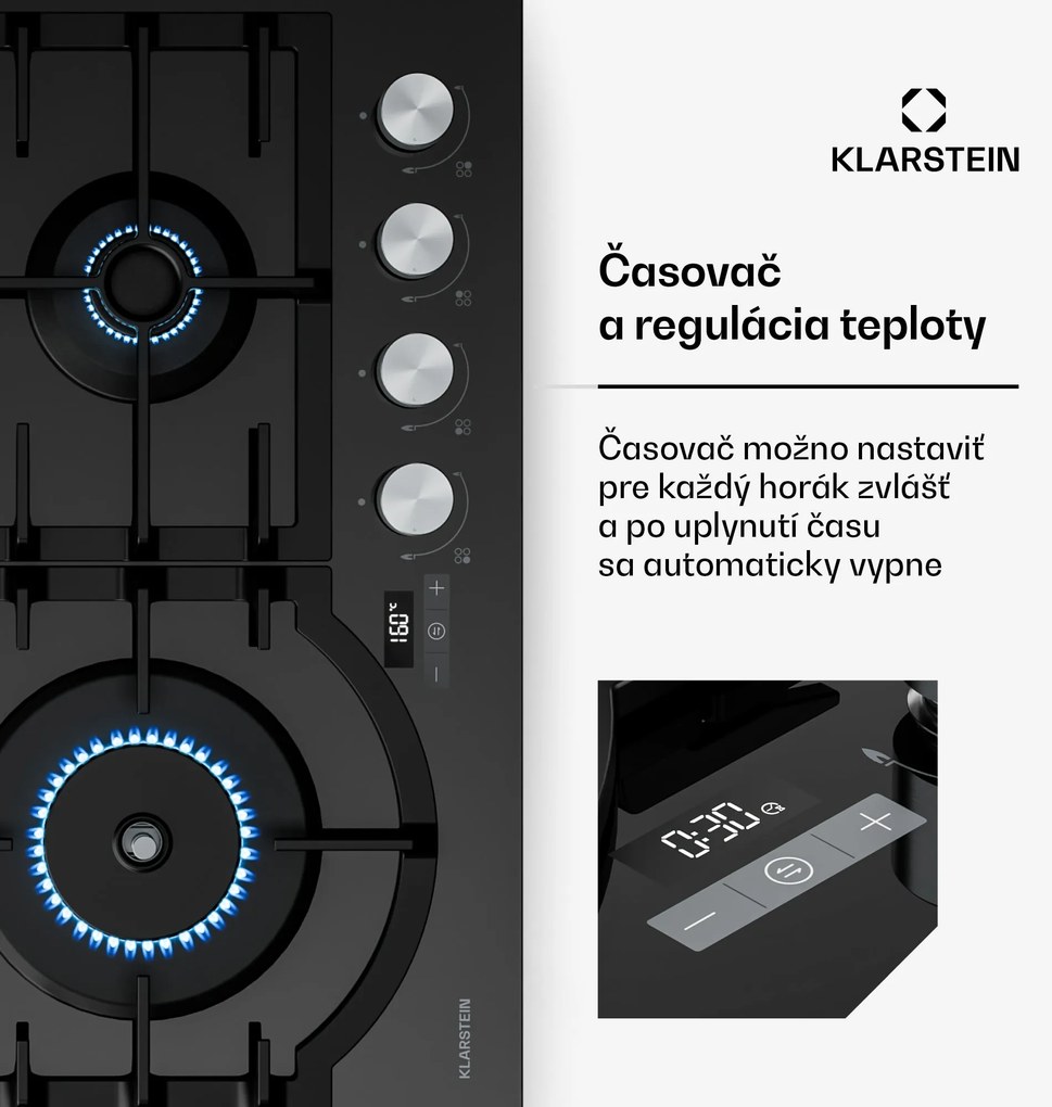 Klarstein Ignito plynová varná doska, 8 kW, liatinové rošty, časovač, regulácia teploty