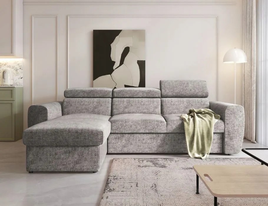 Šedý roh s funkciou spania Napoli na vlnitých pružinách.