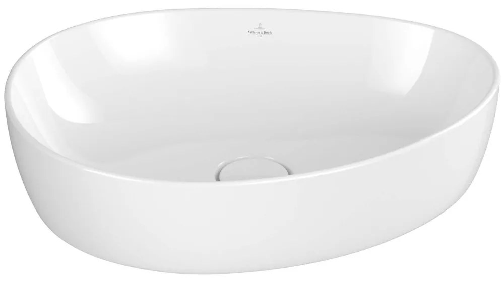 VILLEROY &amp; BOCH Antao asymetrické umývadlo na dosku bez otvoru, bez prepadu, 510 x 400 mm, biela alpská, s povrchom CeramicPlus, 4A7351R1