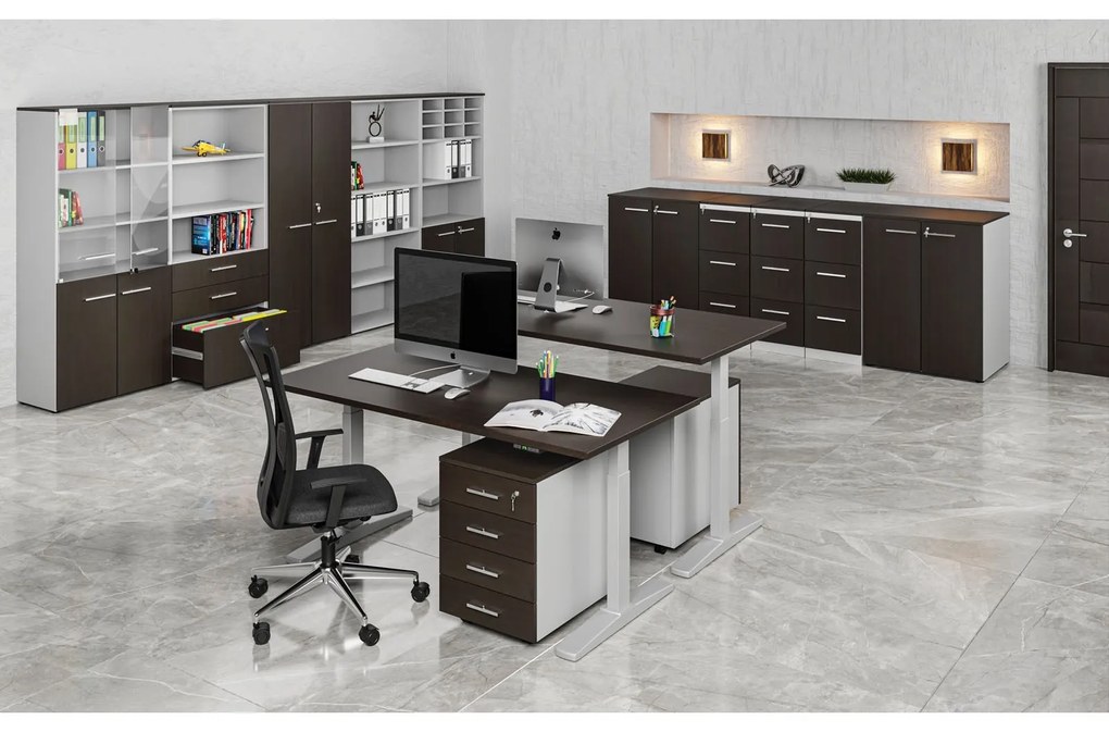 Kancelárska komoda k stolu PRIMO GRAY, 740 x 600 x 420 mm, sivá/wenge