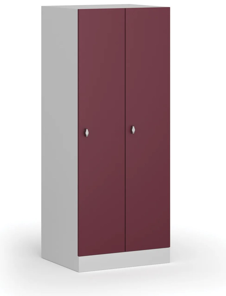Šatníková skrinka S1 znížená, 2 oddiely, 1500 x 600 x 500 mm, demont, otočný zámok, červené dvere