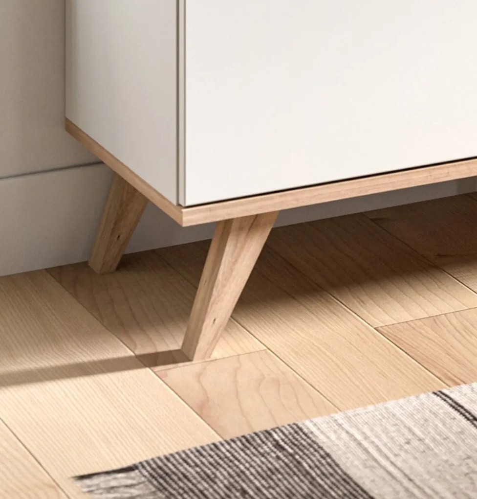 Široká komoda Scandi, biela/dub nox