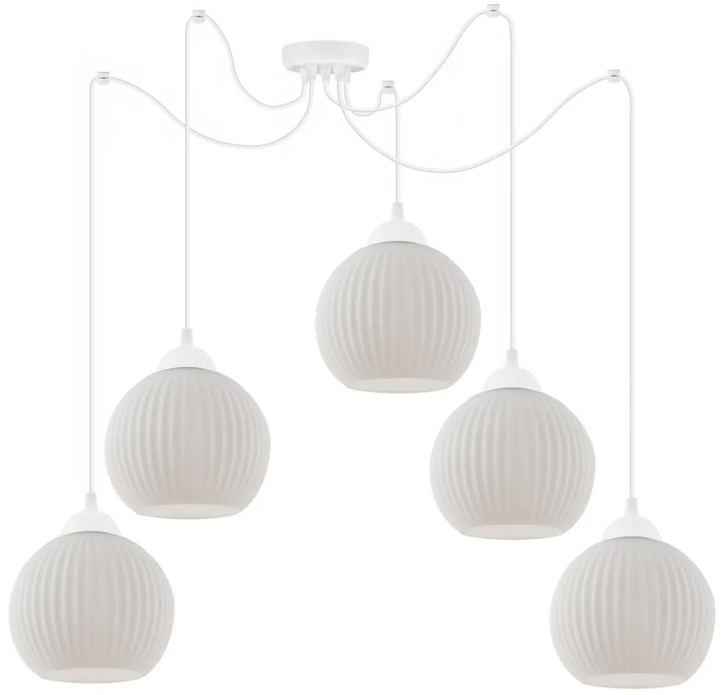 Závesné svietidlo Riffle Round Spider, 5x biele sklenené tienidlo, w