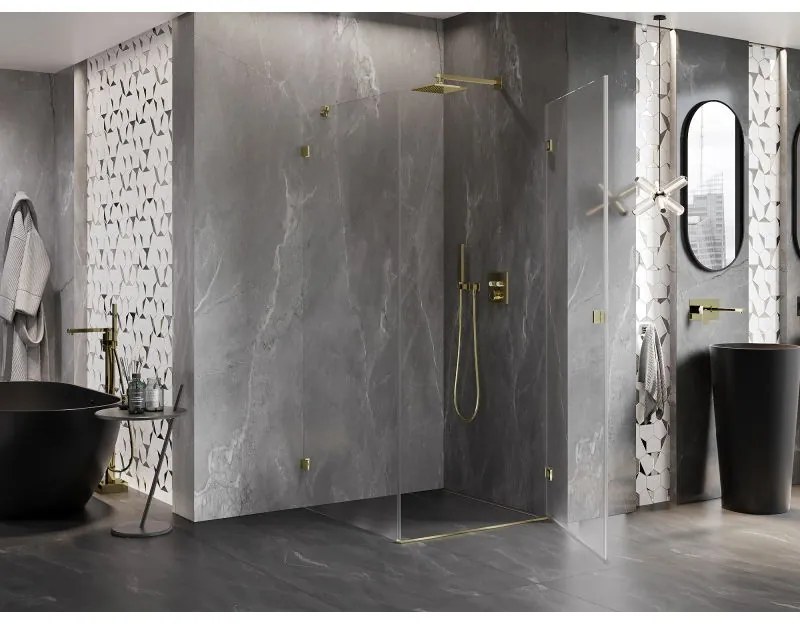 Mexen Lunar-B, pravostranný výklopný sprchový kút 80 x 80 cm, 8mm číre sklo, zlatý profil, 832-080-080-50-00-P