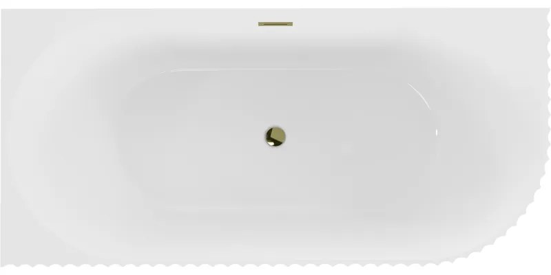 Mexen Gia, voľne stojaca rohová vaňa, drážkovaná, ľavá, 150 x 75 cm, biela lesklá, zlatý lesklý prepad, 52701507500L-50