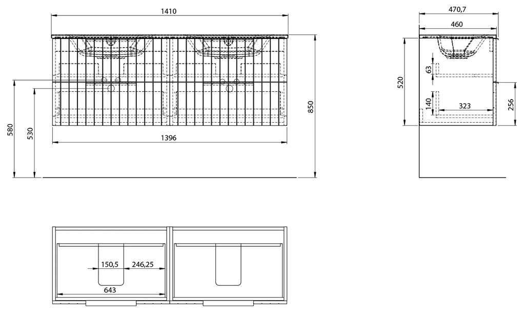 Sapho Sapho, CIRASA STRIP umývadlová skrinka 139,6x52x46cm, siena, CR141-4242S-21